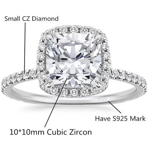 1-3Ct Halo 925 Princess Cushion Cut Engagement Ring - Picture 11 of 17